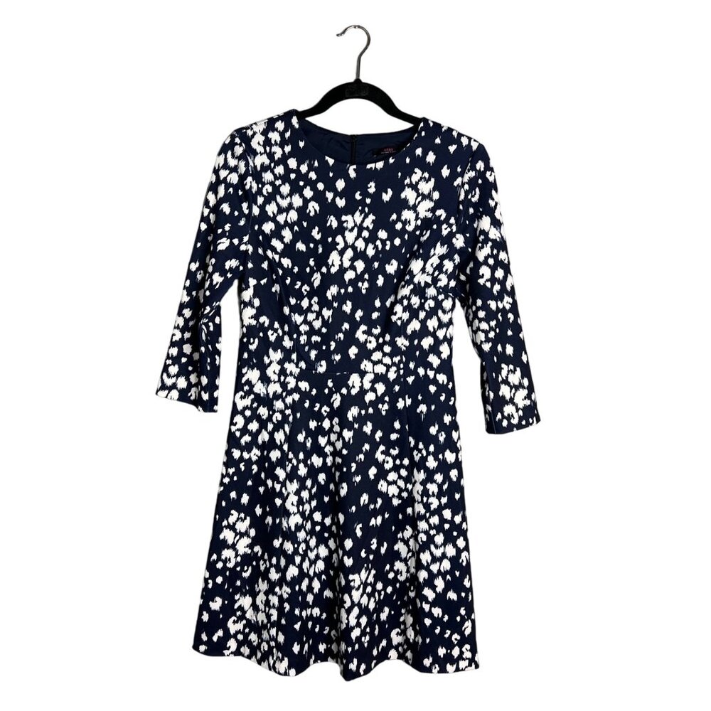 NWOT Trina Turk Navy & White Printed Mini Dress 3/4 Sleeve Fit and Flare 2